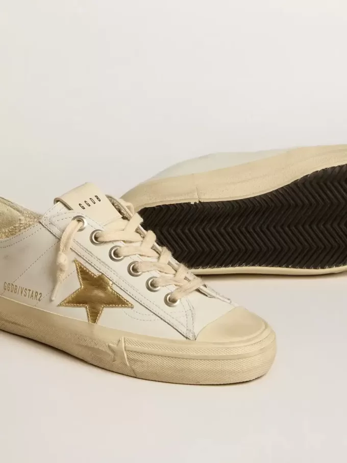V-Star in pelle bianca con stella in pelle metallizzata dorata
