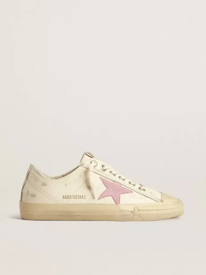 V-Star in pelle nappa beige con stella in pelle scamosciata rosa antico