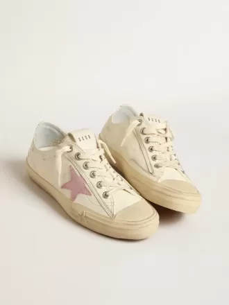 V-Star in pelle nappa beige con stella in pelle scamosciata rosa antico