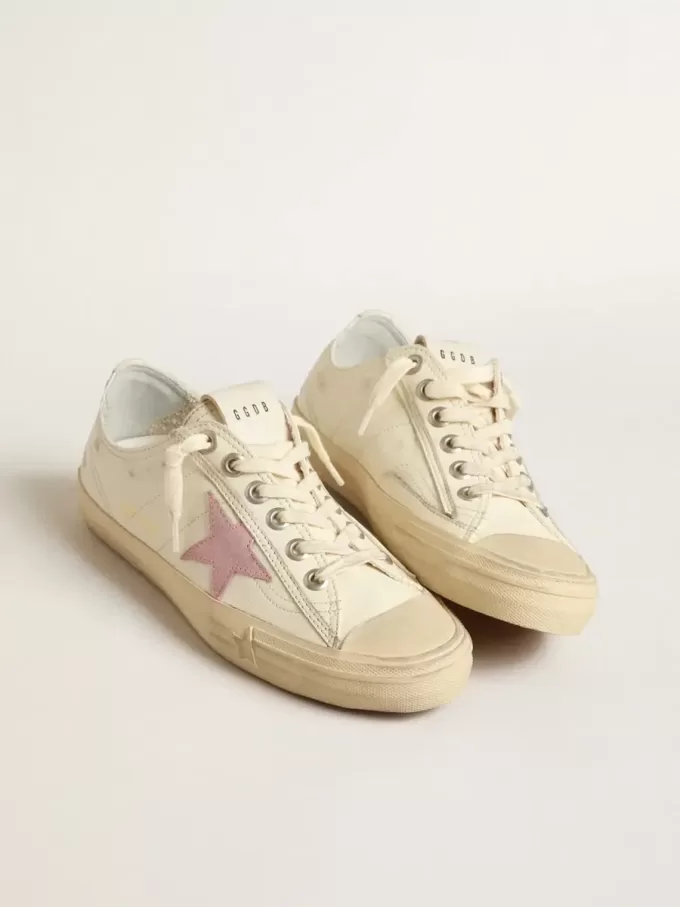 V-Star in pelle nappa beige con stella in pelle scamosciata rosa antico