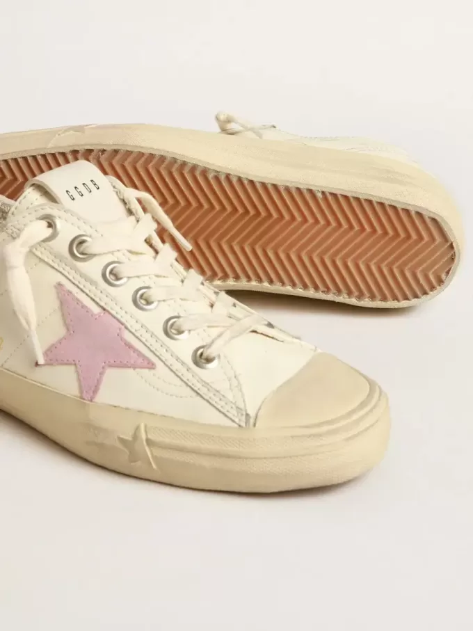 V-Star in pelle nappa beige con stella in pelle scamosciata rosa antico