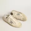 V-Star in tela beige con stella glitterata argento