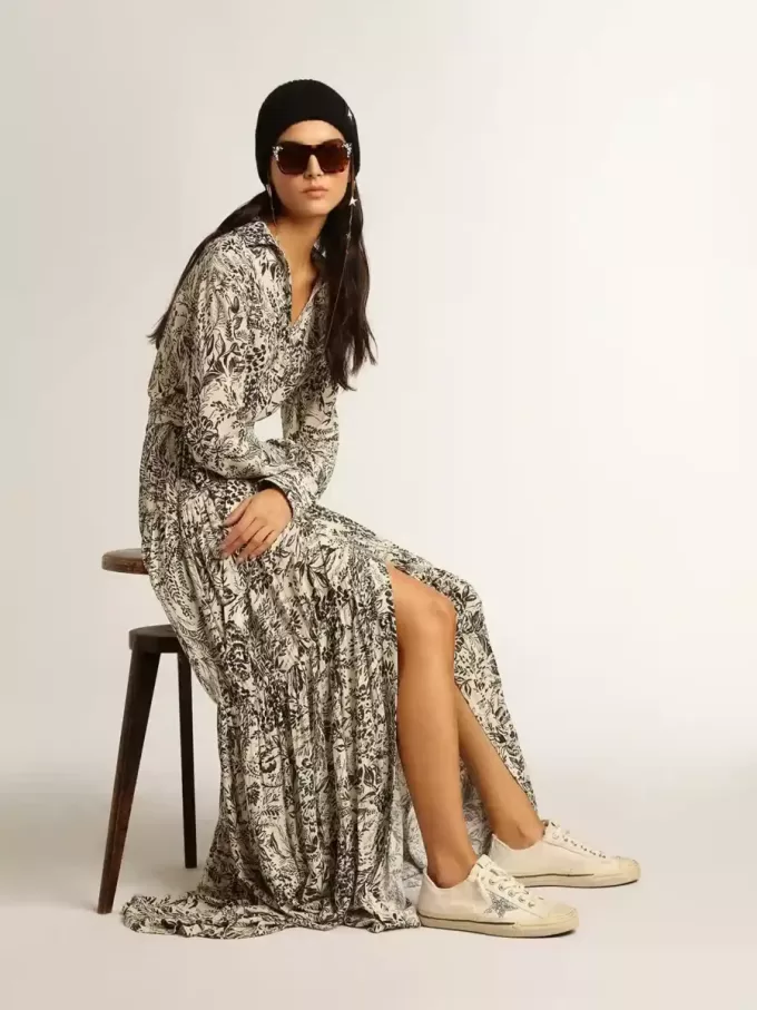 V-Star in tela beige con stella glitterata argento