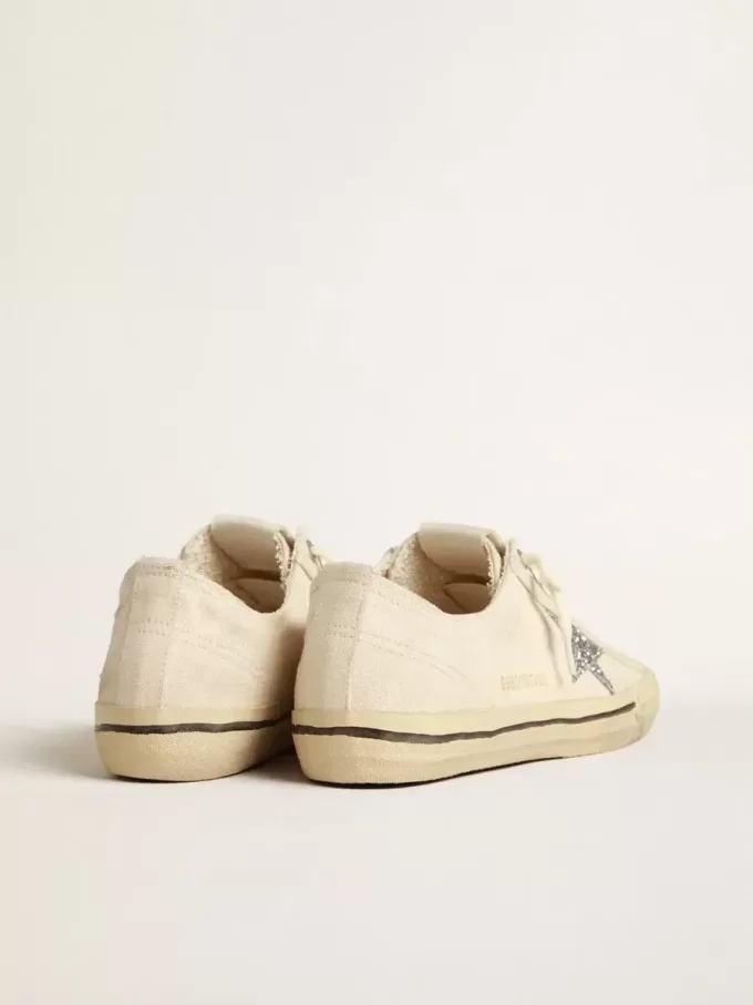 V-Star in tela beige con stella glitterata argento