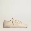 V-Star in tela color crema chiaro con stella in pelle bianco latte