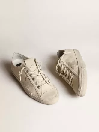 V-Star in tela color crema chiaro con stella in pelle bianco latte