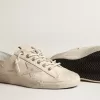 V-Star in tela color crema chiaro con stella in pelle bianco latte