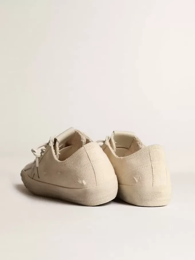 V-Star in tela color crema chiaro con stella in pelle bianco latte