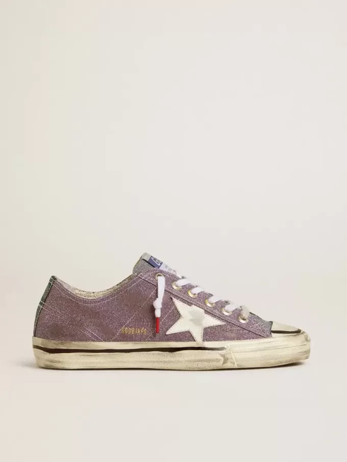 V-Star LAB da donna in pelle lilla e glitter con stella bianca e linguetta glitter argento