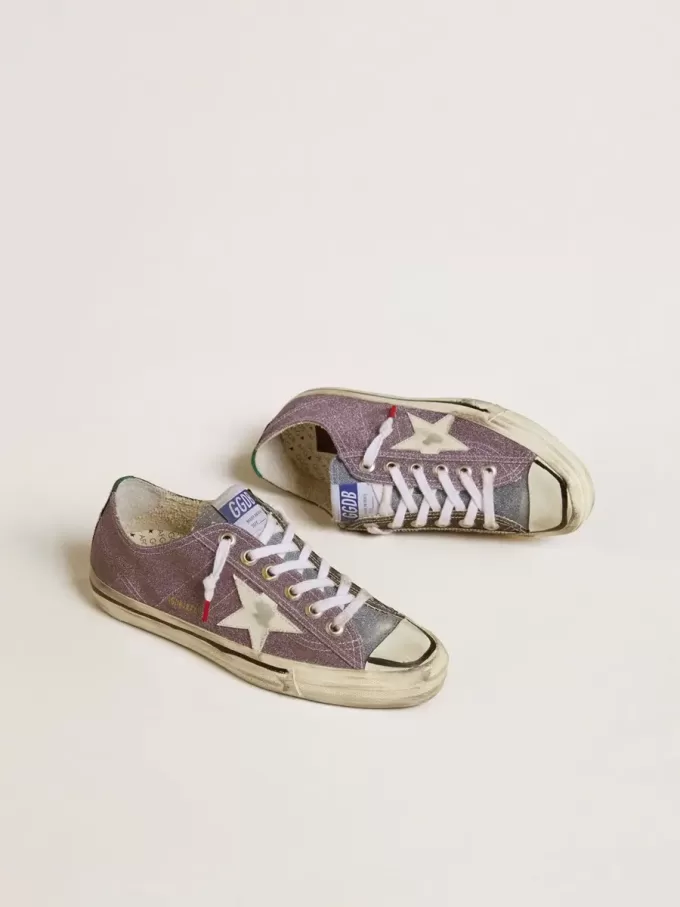 V-Star LAB da donna in pelle lilla e glitter con stella bianca e linguetta glitter argento