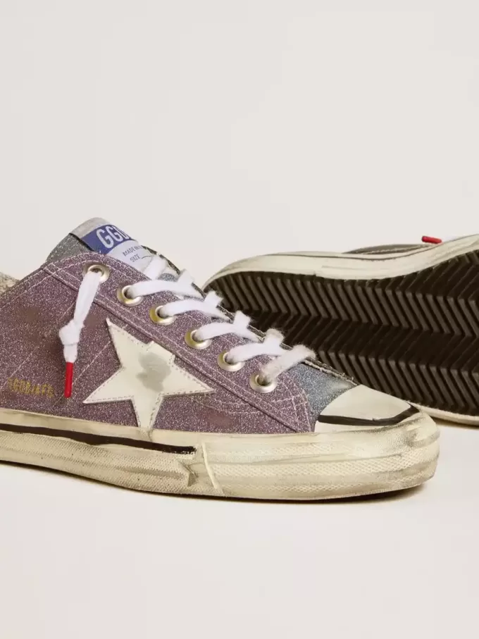 V-Star LAB da donna in pelle lilla e glitter con stella bianca e linguetta glitter argento