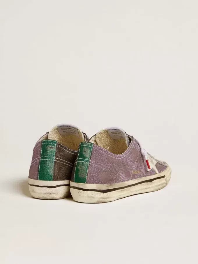 V-Star LAB da donna in pelle lilla e glitter con stella bianca e linguetta glitter argento