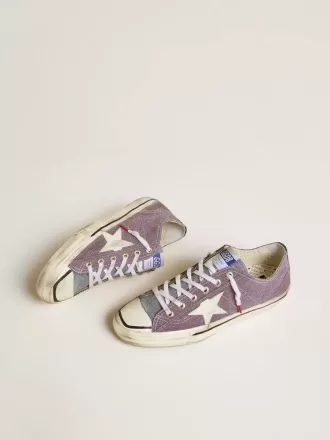 V-Star LAB da uomo in pelle lilla e glitter con stella bianca e linguetta glitter argento