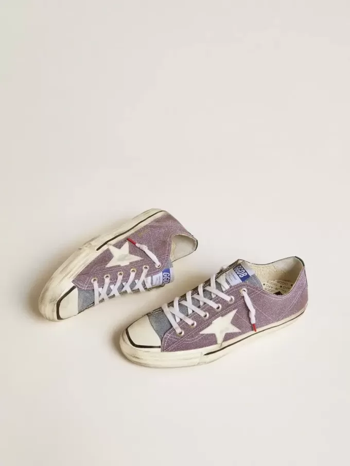 V-Star LAB da uomo in pelle lilla e glitter con stella bianca e linguetta glitter argento
