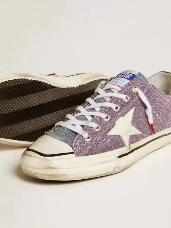 V-Star LAB da uomo in pelle lilla e glitter con stella bianca e linguetta glitter argento