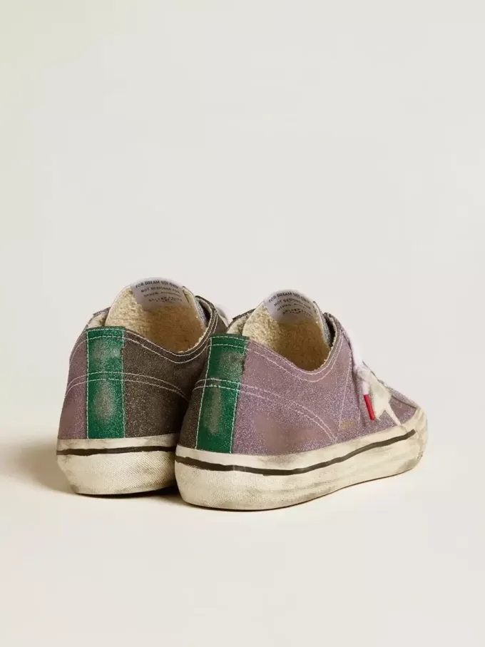 V-Star LAB da uomo in pelle lilla e glitter con stella bianca e linguetta glitter argento