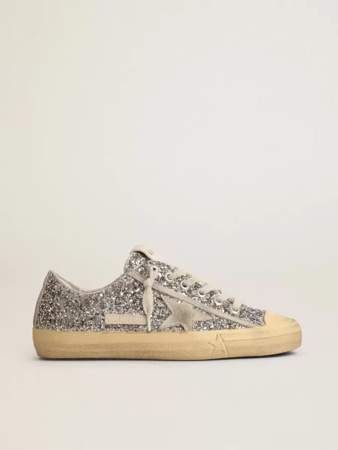 V-Star LTD da donna in glitter argento con stella in pelle scamosciata grigio ghiaccio