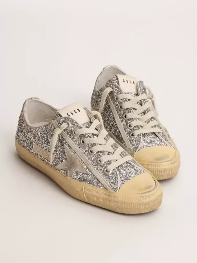 V-Star LTD da donna in glitter argento con stella in pelle scamosciata grigio ghiaccio