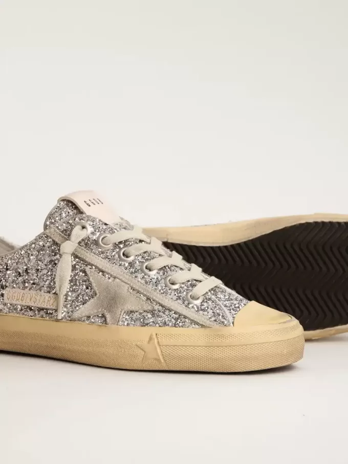 V-Star LTD da donna in glitter argento con stella in pelle scamosciata grigio ghiaccio