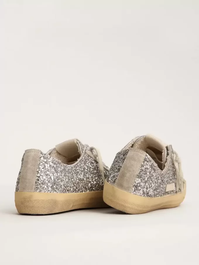 V-Star LTD da donna in glitter argento con stella in pelle scamosciata grigio ghiaccio