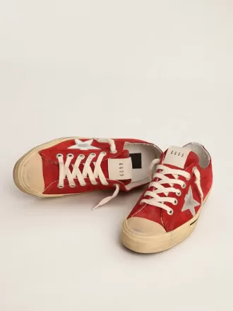 V-Star LTD da donna in pelle scamosciata rosso scuro con stella argentata