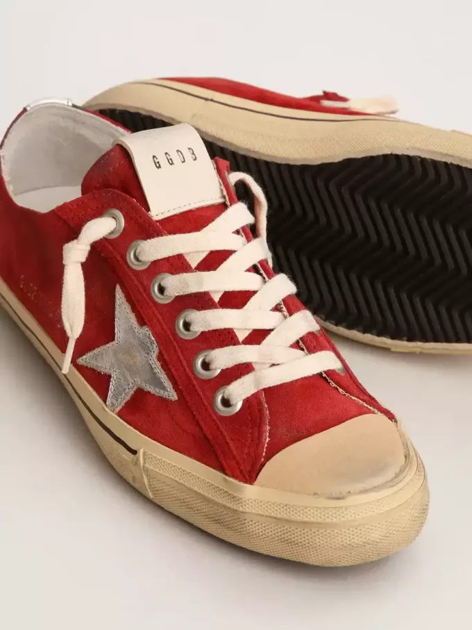 V-Star LTD da uomo in pelle scamosciata rosso scuro con stella argentata e linguetta sul tallone