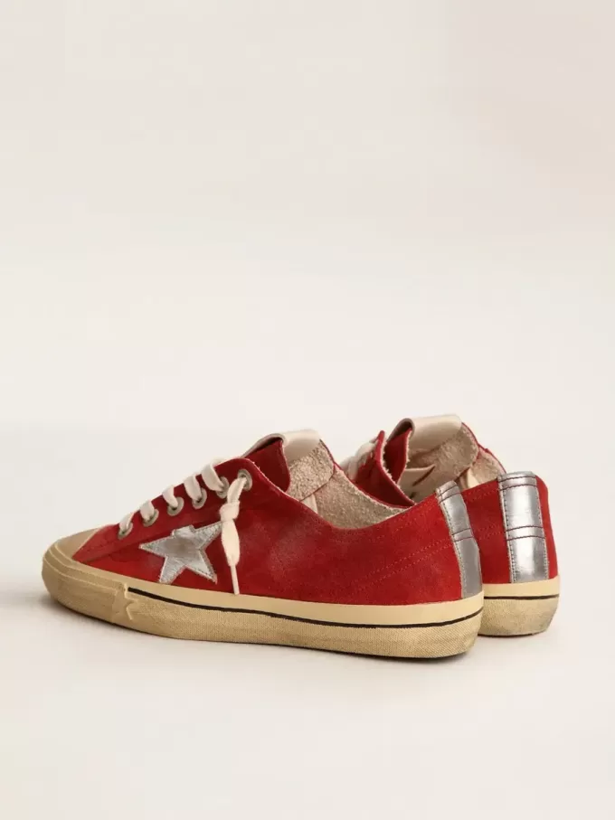 V-Star LTD da uomo in pelle scamosciata rosso scuro con stella argentata e linguetta sul tallone