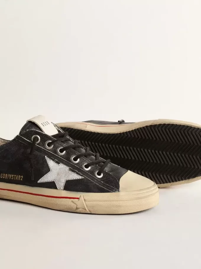 V-Star LTD in pelle blu con stella in pelle metallizzata argento