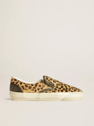 VCE Penstar da donna in pelle di pony con stampa leopardata e tallone in pelle nera