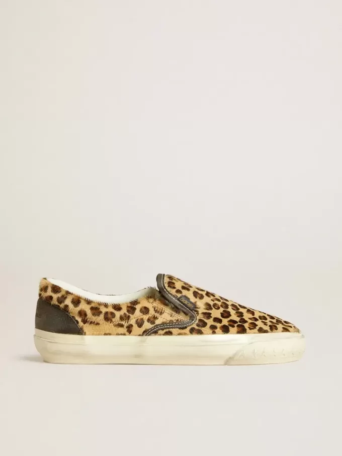 VCE Penstar da donna in pelle di pony con stampa leopardata e tallone in pelle nera