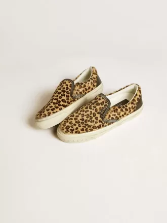 VCE Penstar da donna in pelle di pony con stampa leopardata e tallone in pelle nera