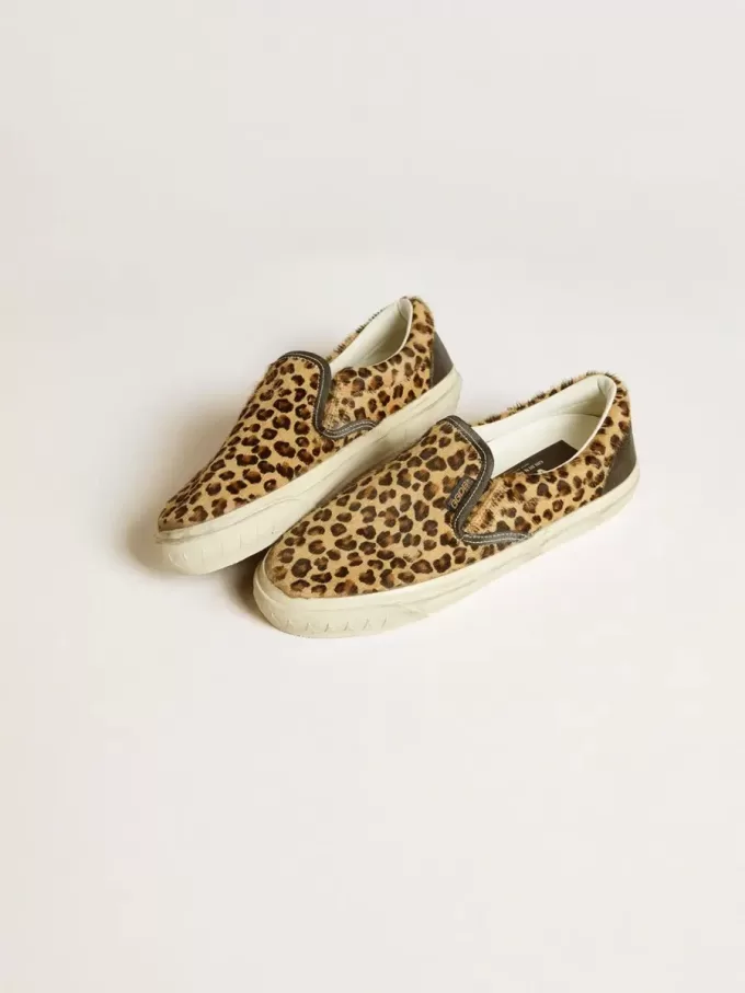 VCE Penstar da donna in pelle di pony con stampa leopardata e tallone in pelle nera