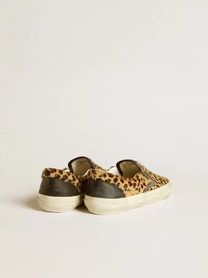 VCE Penstar da donna in pelle di pony con stampa leopardata e tallone in pelle nera