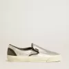 VCE Penstar da donna in pelle metallizzata argento con linguetta sul tallone in pelle nera