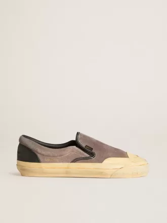 VCE Penstar da donna in pelle scamosciata grigio tortora con linguetta sul tallone in pelle nera