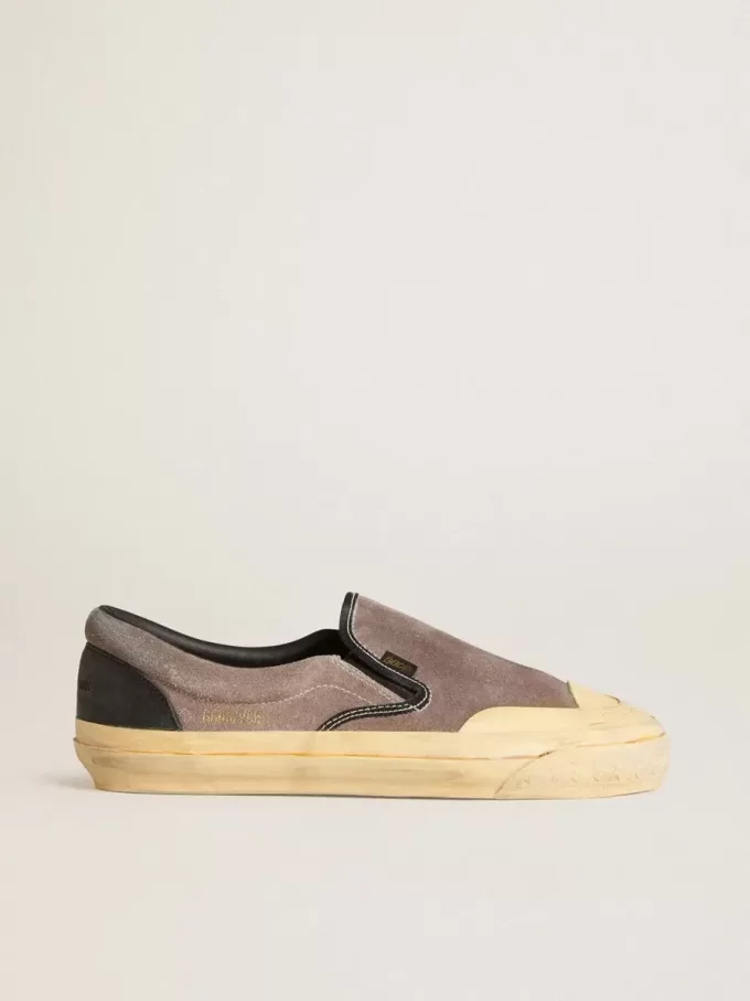 VCE Penstar da donna in pelle scamosciata grigio tortora con linguetta sul tallone in pelle nera