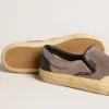 VCE Penstar da donna in pelle scamosciata grigio tortora con linguetta sul tallone in pelle nera