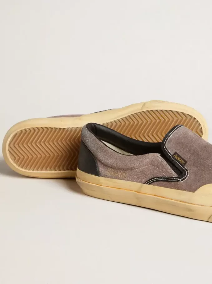 VCE Penstar da donna in pelle scamosciata grigio tortora con linguetta sul tallone in pelle nera