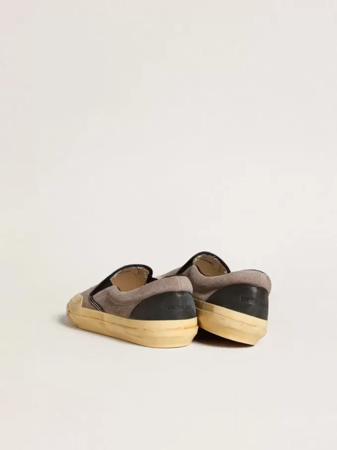 VCE Penstar da donna in pelle scamosciata grigio tortora con linguetta sul tallone in pelle nera