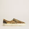 VCE Penstar da uomo in pelle di pony con stampa leopardata e linguetta sul tallone in pelle nera