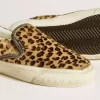 VCE Penstar da uomo in pelle di pony con stampa leopardata e linguetta sul tallone in pelle nera