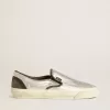 VCE Penstar da uomo in pelle metallizzata argento con linguetta sul tallone in pelle nera
