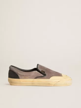 VCE Penstar da uomo in pelle scamosciata grigio tortora con linguetta sul tallone in pelle nera