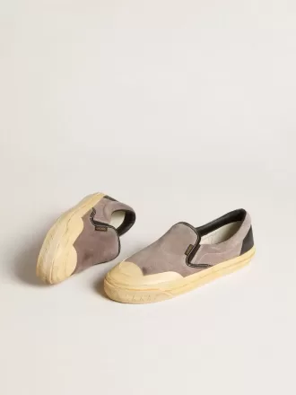 VCE Penstar da uomo in pelle scamosciata grigio tortora con linguetta sul tallone in pelle nera