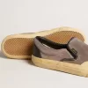VCE Penstar da uomo in pelle scamosciata grigio tortora con linguetta sul tallone in pelle nera