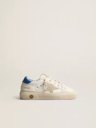 White May Teen con stella in pelle scamosciata grigia e linguetta blu sul tallone