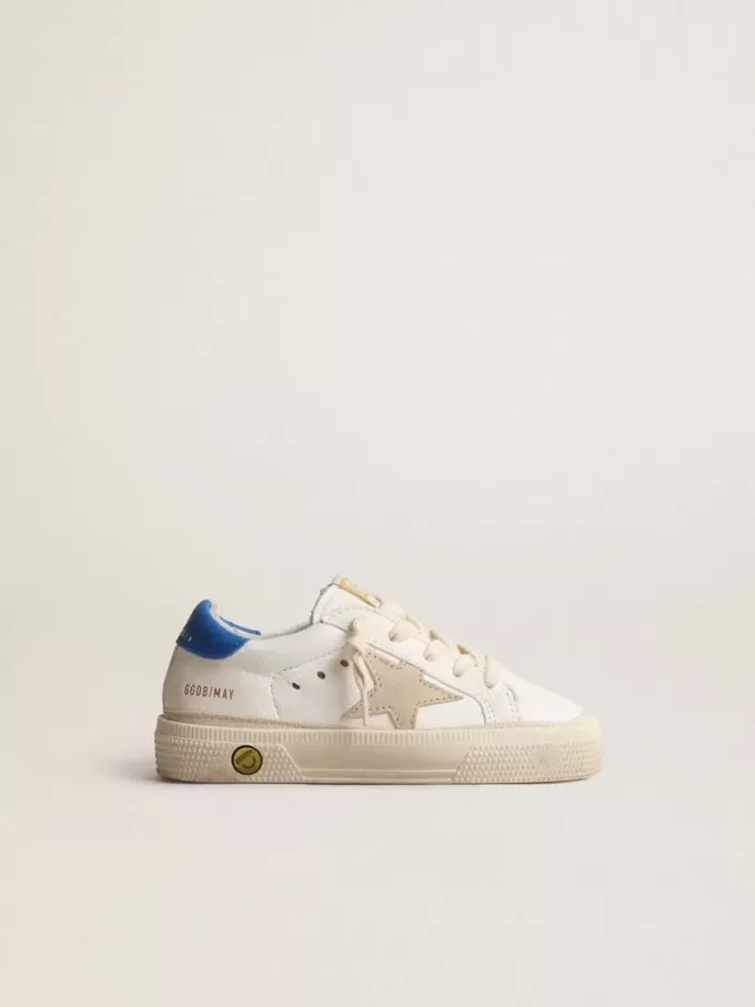 White May Teen con stella in pelle scamosciata grigia e linguetta blu sul tallone