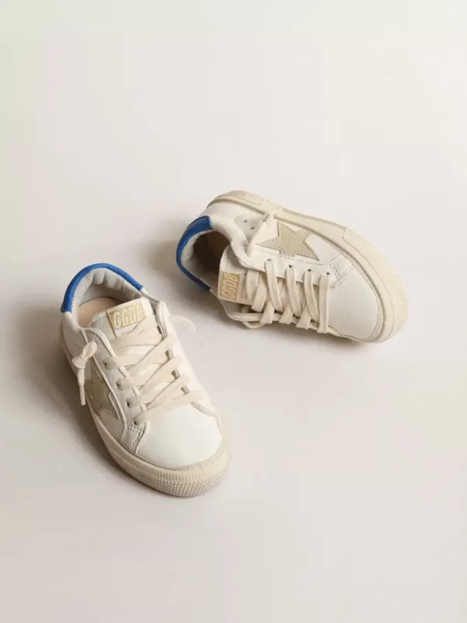 White May Teen con stella in pelle scamosciata grigia e linguetta blu sul tallone