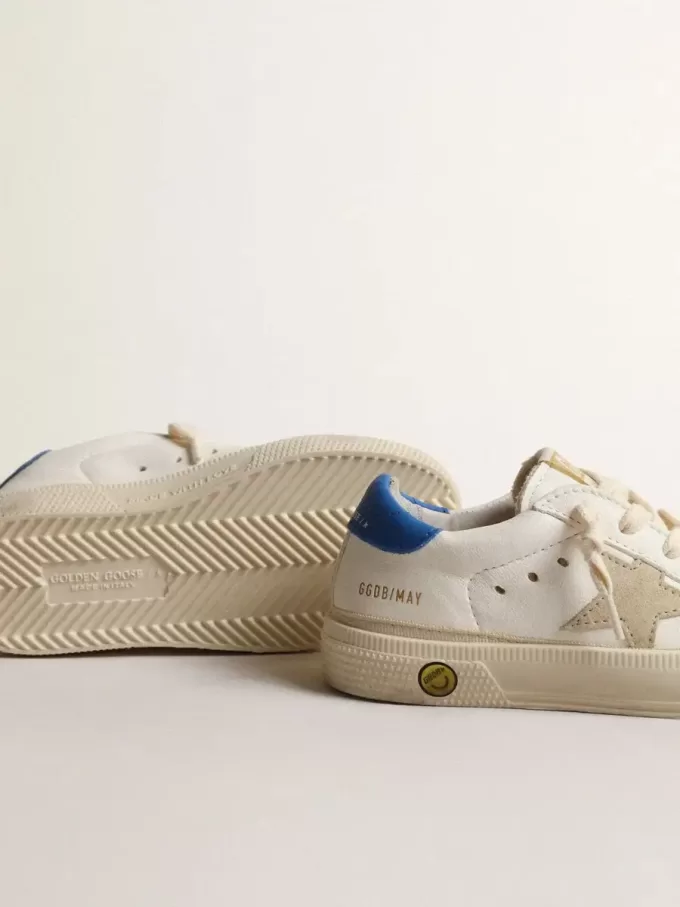 White May Teen con stella in pelle scamosciata grigia e linguetta blu sul tallone