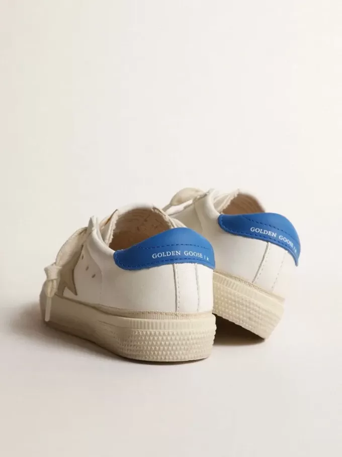 White May Teen con stella in pelle scamosciata grigia e linguetta blu sul tallone